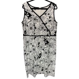 Talbots Sleeveless Floral V-Neck Dress‎ Black White 14W